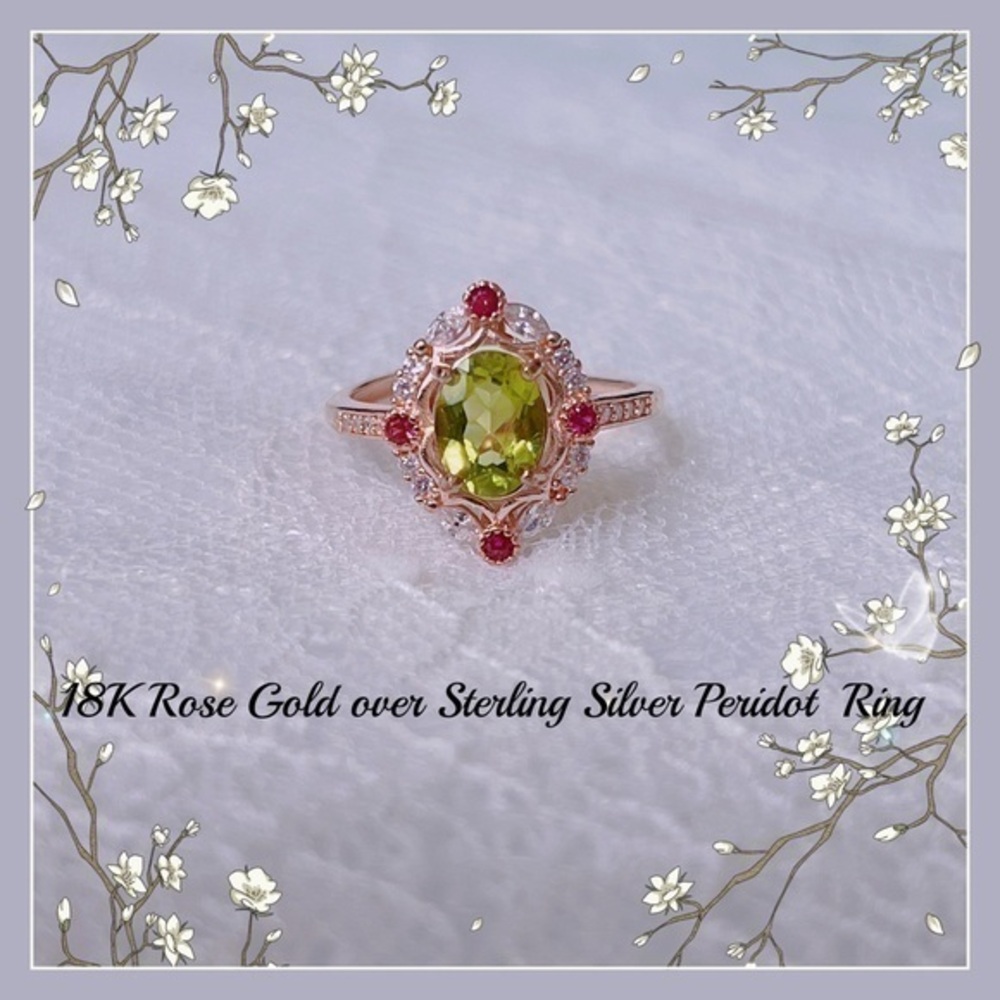 18K Rose Gold over Sterling Silver Peridot  Ring